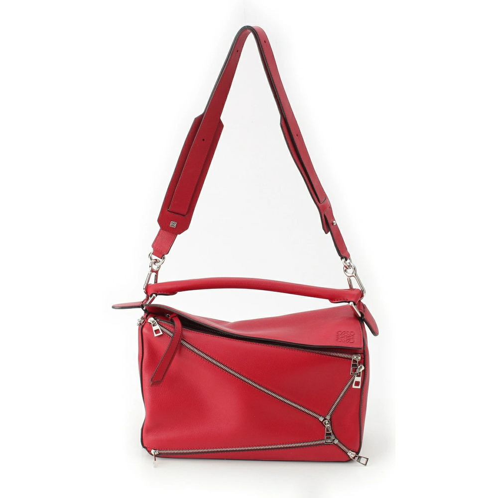 Loewe Puzzle Bag Leather Zipper Shoulder Handbag Red